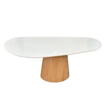 Mesa De Jantar Cone Orgânica 180x100cm Madeira Carvalho Branco Tampo Laca