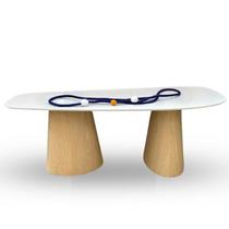 Mesa De Jantar Cone Orgânica 180x100cm Madeira Carvalho Branco Tampo Laca
