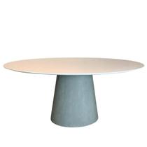 Mesa De Jantar Cone Oval 120x80 Cm Base Cimento Queimado Tampo Laca Branca