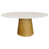 Mesa De Jantar Cone Oval 160x90 cm Tampo Laca Branca Base Fibra Natural Mesa De Jantar Cone Oval 160x90 cm Tampo Laca Branca Base Fibra Natural