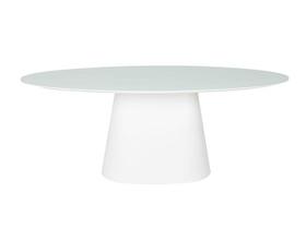 Mesa de Jantar Cone Oval 160x90 cm Tampo Laca Branca + Vidro Base Branca
