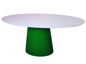 Mesa de Jantar Cone Oval 198x122cm Base Verde Tampo Laca Branca