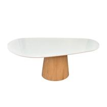 Mesa De Jantar Cone Oval Orgânica 120x80cm Base Carvalho Branco Tampo Branco Mesa De Jantar Cone Oval Orgânica 120x80cm Base Carvalho Branco Tampo Branco