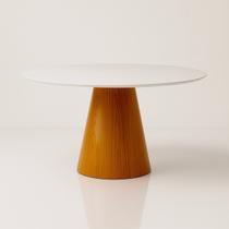 Mesa de Jantar Cone Redonda 130 cm Base Madeira Freijó Tampo Laca Mesa de Jantar Cone Redonda 130 cm Base Madeira Freijó Tampo Laca