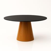 Mesa de Jantar Cone Redonda 90 cm Base Madeira Freijó Tampo Laca