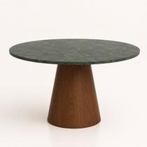 Mesa de Jantar Cone Redondo 100 cm Tampo Mármore Verde Guatemala Base Nogueira