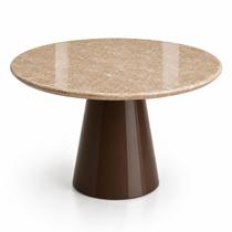 Mesa de Jantar Cone Redondo 110 cm Tampo Mármore Travertino Base Laca Marrom Cacau Mesa de Jantar Cone Redondo 110 cm Tampo Mármore Travertino Base Laca Marrom Cacau