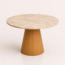 Mesa de Jantar Cone Redondo 120 cm Tampo Mármore Travertino Base Freijó