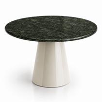Mesa de Jantar Cone Redondo 160 cm Tampo Mármore Verde Guatemala Base Laca Off White Mesa de Jantar Cone Redondo 160 cm Tampo Mármore Verde Guatemala Base Laca Off White