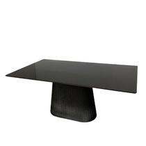 Mesa De Jantar Cone Retângular 244x137 cm Tampo Laca Preta Base Corda Náutica Preta