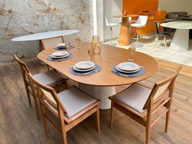 Mesa de Jantar Cone Zoe 120x80cm Base Laca Branca Tampo Freijó