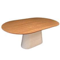 Mesa de Jantar Cone Zoe 260x140cm Base Laca Branca Tampo Freijó