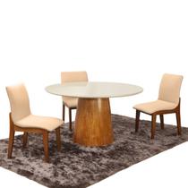 Mesa de Jantar Cônica 1,20m com 4 Cadeiras Asteca Off White Linho