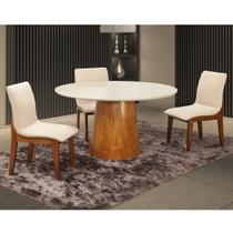 Mesa de Jantar Cônica 1,20m com 4 Cadeiras Asteca Off White Linho