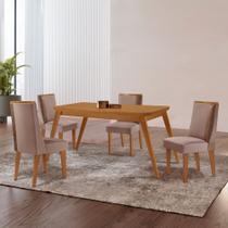 Mesa de Jantar Copper 120cm Tampo Canto Copo MDF com 4 Cadeiras Diane Moderna Mobília