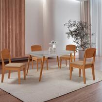 Mesa de Jantar Copper 120cm Tampo Canto Copo MDF Vidro com 4 Cadeiras Copper Moderna Mobília