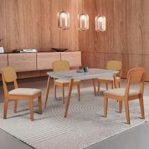 Mesa de Jantar Copper 120cm Tampo Canto Copo MDF Vidro com 4 Cadeiras Copper Premium Moderna Mobília