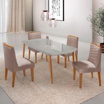Mesa De Jantar Copper 120cm Tampo Mdf 4 Cadeiras Moderna Linho Capuccino/off/nat/serig. Off Mesa De Jantar Copper 120cm Tampo Mdf 4 Cadeiras Moderna Linho Capuccino/off/nat/serig. Off