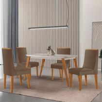 Mesa De Jantar Copper 120cm Tampo Mdf 4 Cadeiras Moderna Veludo Capuccino/off/nat/serig Off Mesa De Jantar Copper 120cm Tampo Mdf 4 Cadeiras Moderna Veludo Capuccino/off/nat/serig Off