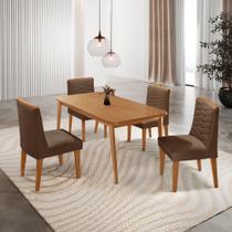 Mesa De Jantar Copper 120cm Tampo Mdf Com 4 Cadeiras Eloise Veludo Marrom/naturalle/naturalle Mesa De Jantar Copper 120cm Tampo Mdf Com 4 Cadeiras Eloise Veludo Marrom/naturalle/naturalle