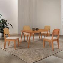 Mesa De Jantar Copper 120cm Tampo Mdf Laminado 4 Cadeiras Veludo Creme/naturalle/naturalle