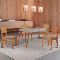 Mesa De Jantar Copper 120cm Tampo Mdf Vidro 4 Cadeiras Linho Capuccino/off/nat/serig. Off