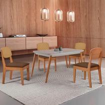 Mesa De Jantar Copper 120cm Tampo Mdf Vidro 4 Cadeiras Veludo Marrom/nat/off/serig. Off