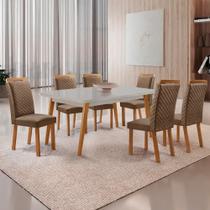 Mesa de Jantar Copper 180cm Madeira Tampo Vidro Canto Copo com 6 Cadeiras Lorena Moderna Mobília Mesa de Jantar Copper 180cm Madeira Tampo Vidro Canto Copo com 6 Cadeiras Lorena Moderna Mobília