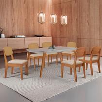 Mesa de Jantar Copper 180cm Tampo Canto Copo MDF Vidro com 6 Cadeiras Copper Premium Moderna Mobília