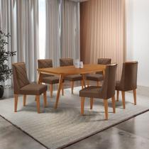 Mesa De Jantar Copper 180cm Tampo Com 6 Cadeiras Moderna Veludo Marrom/naturalle/naturalle