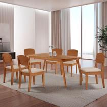 Mesa De Jantar Copper 180cm Tampo Mdf 6 Cadeiras Moderna Veludo Creme/naturalle/naturalle