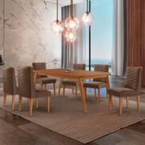 Mesa De Jantar Copper 180cm Tampo Mdf Com 6 Cadeiras Moderna Veludo Marrom/naturalle/naturalle