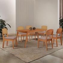 Mesa De Jantar Copper 180cm Tampo Mdf Laminado 6 Cadeiras Linho Capuccino/naturale/naturale