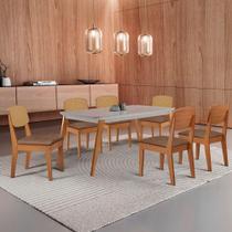 Mesa De Jantar Copper 180cm Tampo Mdf Vidro 6 Cadeiras Tork/off/naturale/serig. Off