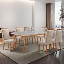 Mesa de Jantar Copper 6 Lugares Tampo MDF com Vidro Serigrafado Creme 180CM Moderna Mesa de Jantar Copper 6 Lugares Tampo MDF com Vidro Serigrafado Creme 180CM Moderna