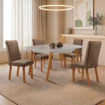 Mesa de Jantar Copper com 4 Cadeiras Lira Tampo em MDF com Vidro Serigrafado 120cm Marrom Moderna Mesa de Jantar Copper com 4 Cadeiras Lira Tampo em MDF com Vidro Serigrafado 120cm Marrom Moderna