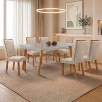 Mesa de Jantar Copper Lira 6 Lugares Tampo em MDF com Vidro Serigrafado Creme Moderna Mesa de Jantar Copper Lira 6 Lugares Tampo em MDF com Vidro Serigrafado Creme Moderna