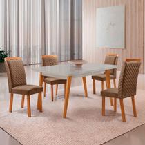 Mesa de Jantar Copper Lorena 120cm Tampo MDF Vidro Canto Copo com 4 Cadeiras Moderna Mobília