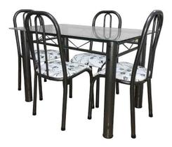 Mesa De Jantar cozinha Com 4 Cadeiras Munique tampo de vidro 8mm Retangular 1.20m em Aço Cor Craqueada cinza campeã de vendas