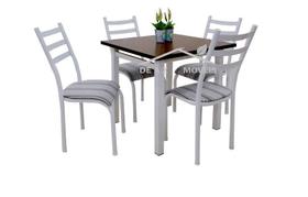 Mesa de Jantar cozinha com 4 Cadeiras slim Lisboa Tampo em MDF aço cor Branca - Ql. AÇo
