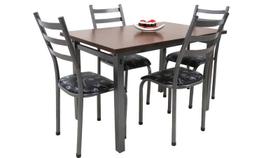 Mesa de Jantar cozinha conjunto 1.20m x 0.75m + 4 Cadeiras Lisb. Tampo em MDF aço cor tom chumbo cinza + assentos Floral preto