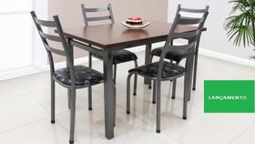 Mesa de Jantar cozinha conjunto com 4 Cadeiras Lisboa Tampo em MDF aço cor tom chumbo - Ql. AÇo