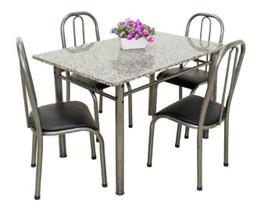 Mesa De Jantar cozinha Madrid com 4 Cadeiras tampo em Granito verdadeiro 1.00m Chumbo cinza