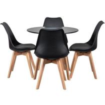 Mesa de Jantar Cozinha Redonda 80cm 4 Cadeiras Estofadas Leda Preto