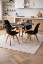 Mesa de Jantar Cozinha Redonda 80cm 4 Cadeiras Estofadas Leda Preto