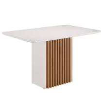 Mesa de Jantar Cris Retangular 136cm com Canto Arredondado 100% MDF, Tampo 25mm, Base Ripada Mel/Off Sonetto