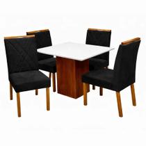 Mesa de Jantar Dakota 90x90cm Sem Vidro e 4 Cadeiras California em Veludo Estofadas Cel Móveis Cor Cinamomo Off White com Tecido Preto Mesa de Jantar Dakota 90x90cm Sem Vidro e 4 Cadeiras California em Veludo Estofadas Cel Móveis Cor Cinamomo Off White com Tecido Preto