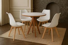 Mesa de Jantar Dallas - Tampo Branco - 4 Cadeiras BRANCAS -LEDA Mesa de Jantar Dallas - Tampo Branco - 4 Cadeiras BRANCAS -LEDA