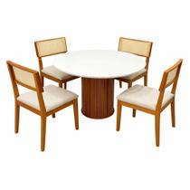 Mesa de Jantar Dara 110cm Redonda com Vidro e 4 Cadeiras Canada em Linho Madeira Lj Móveis Cor Cinamomo Off White com Tecido Bege Mesa de Jantar Dara 110cm Redonda com Vidro e 4 Cadeiras Canada em Linho Madeira Lj Móveis Cor Cinamomo Off White com Tecido Bege