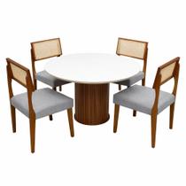 Mesa de Jantar Dara 110cm Redonda com Vidro e 4 Cadeiras Grecia em Linho Madeira Lj Móveis Cor Cinamomo Off White com Tecido Cinza Mesa de Jantar Dara 110cm Redonda com Vidro e 4 Cadeiras Grecia em Linho Madeira Lj Móveis Cor Cinamomo Off White com Tecido Cinza